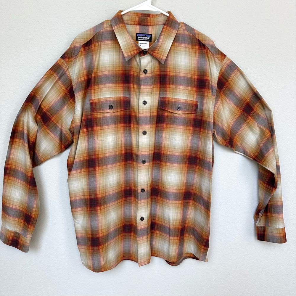 Patagonia Men’s Organic Cotton Orange Plaid Shirt XL